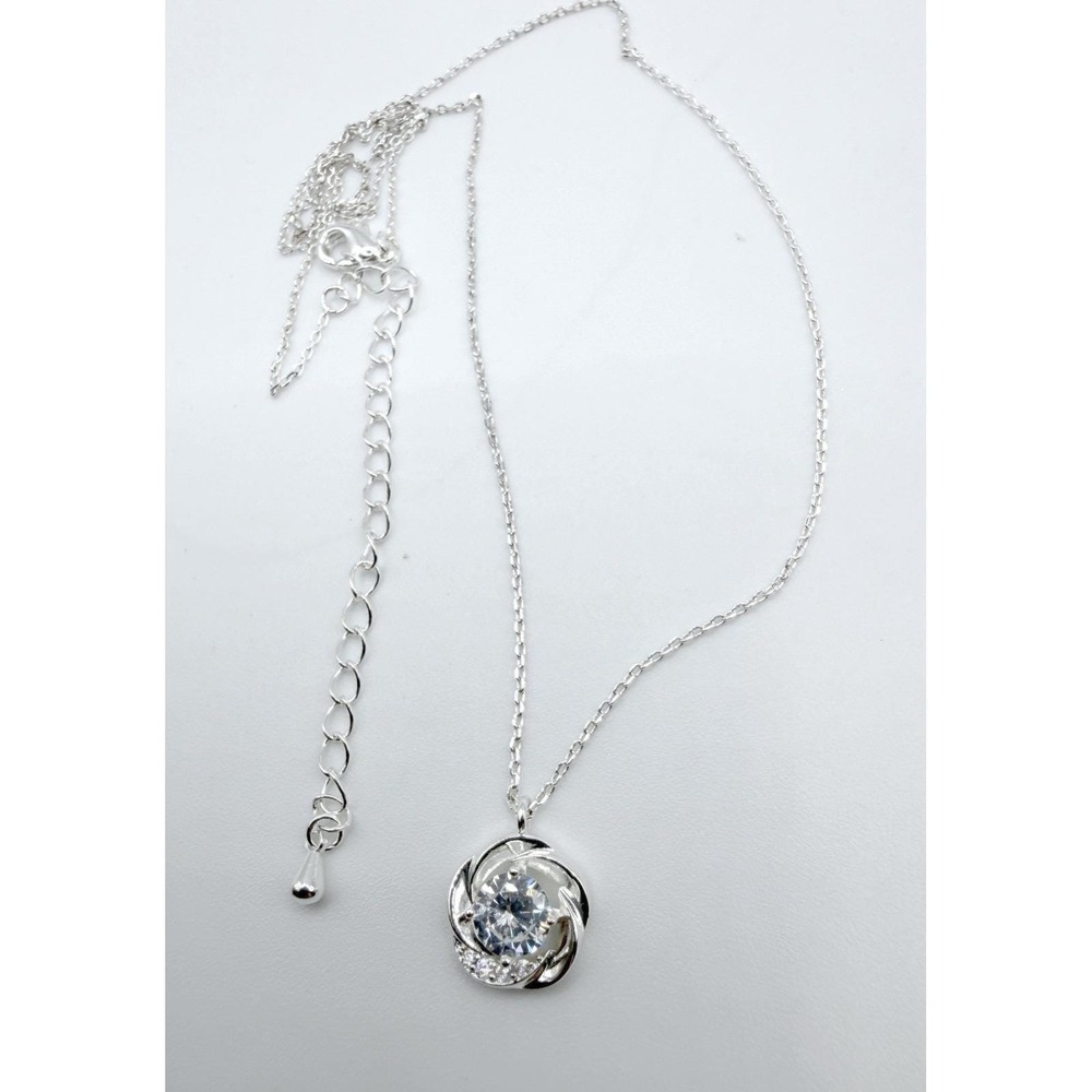 Necklace & Stud Earrings Set New Silver Rhinestone Sparkle Swirl Crystal Pendant - Picture 4 of 6